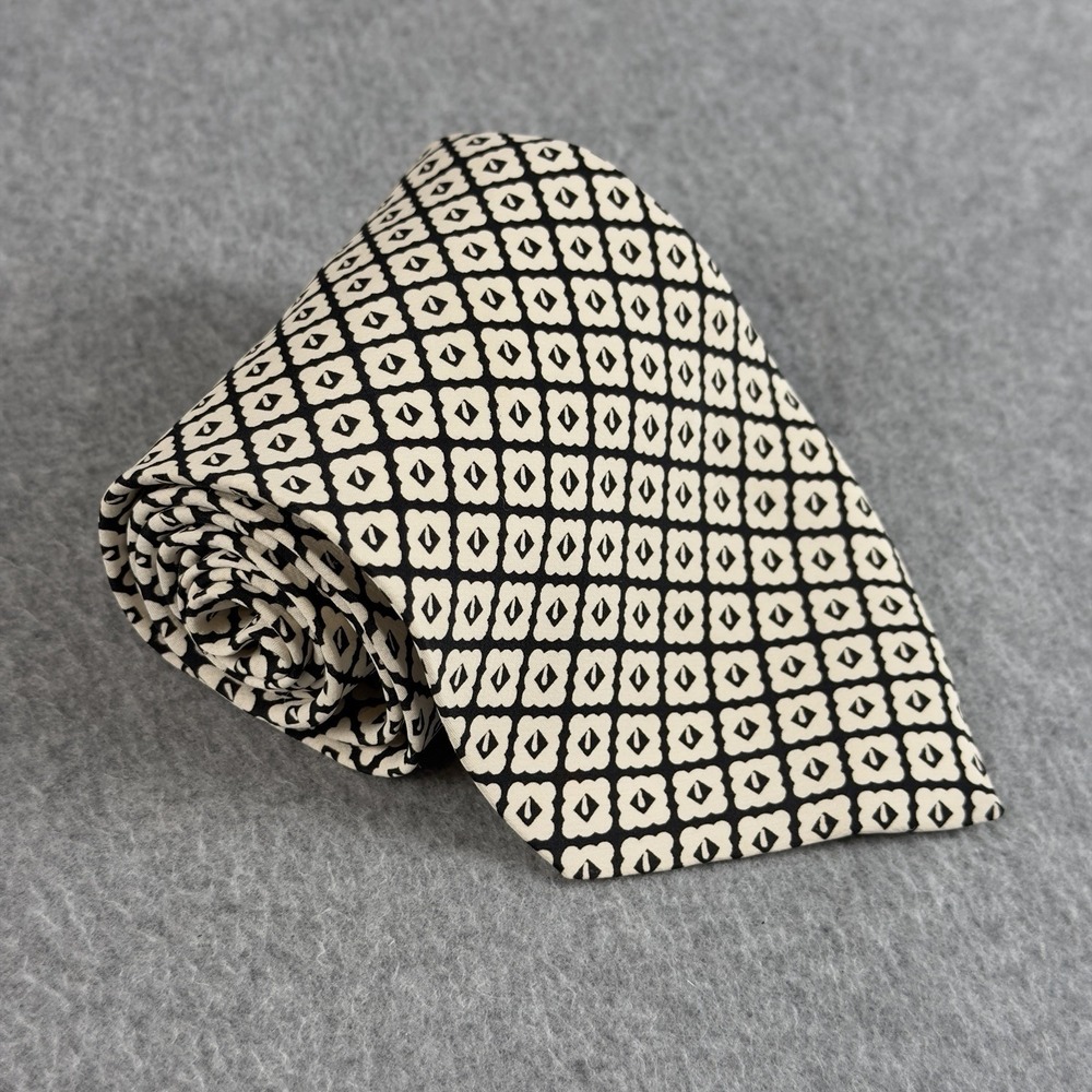 Vintage Giorgio Redaelli Silk Tie Black Cream Geometric Foulard Made Italy 55x4"
